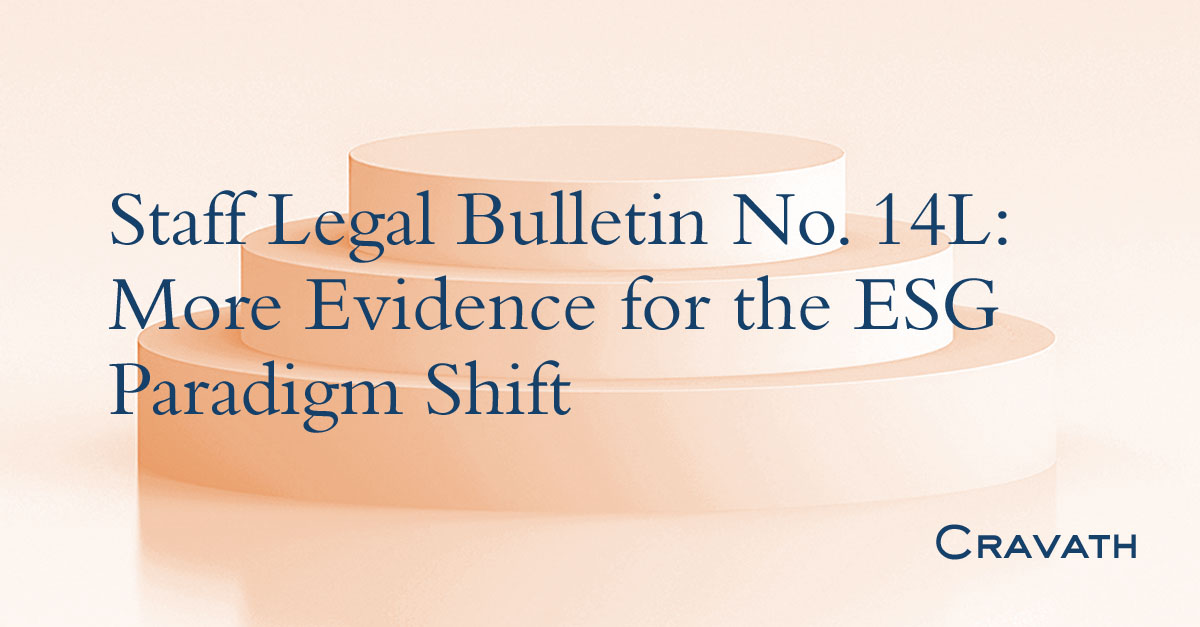 Staff Legal Bulletin No. 14L More Evidence for the ESG Paradigm Shift