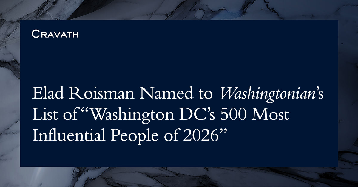 Elad Roisman Named to Washingtonian’s List of “Washington DC’s 500 Most ...