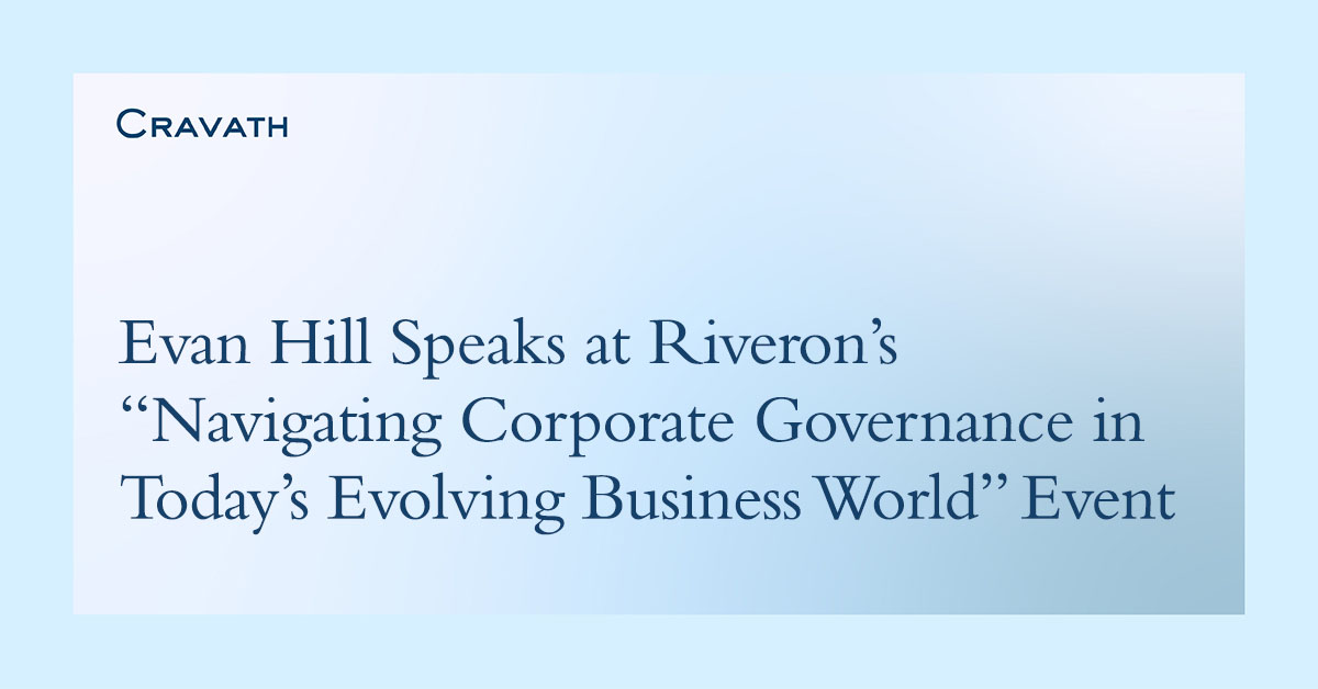 Vivan R.hill Evan Hill Speaks at Riveron’s “Navigating Corporate Governance in Today ...